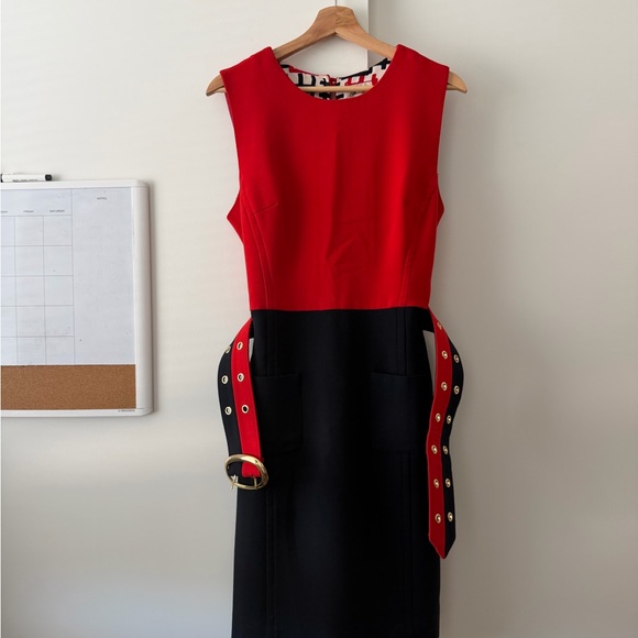 Milly Dresses & Skirts - Milly Red and Black Belted Midi Dress